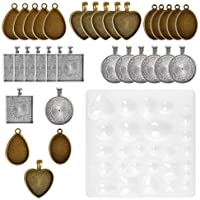 BUYGOO 31Pcs Bandejas colgantes en blanco para collares de joyería fabricando 5 estilos Bandejas colgantes antiguas con…